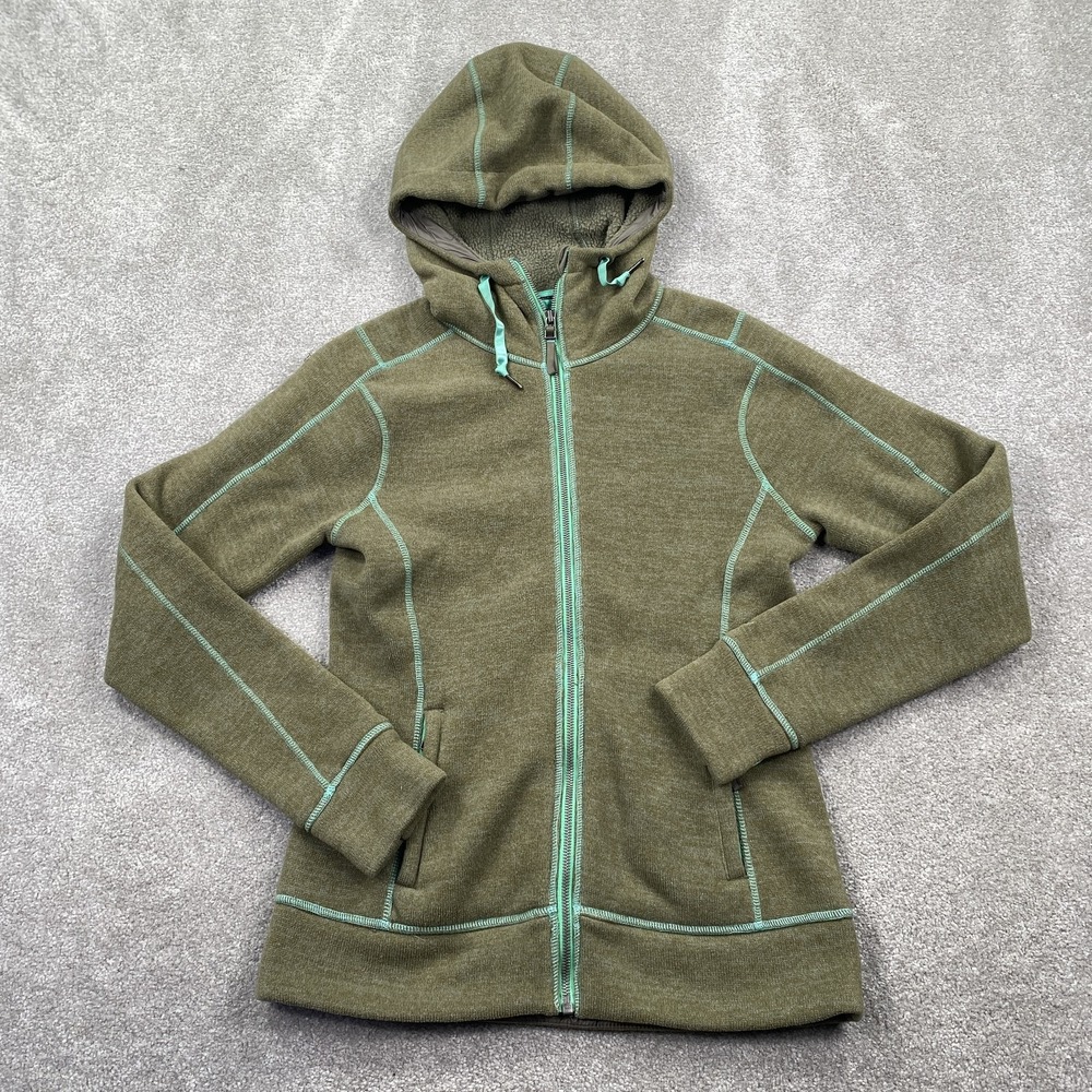 Moosejaw Hoodie Womens Small Green Full Zip Hooded Jacket Thumbholes Outdoor